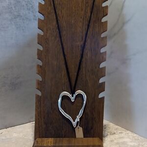 13 Inch Silver Heart Necklace on Black Cord.